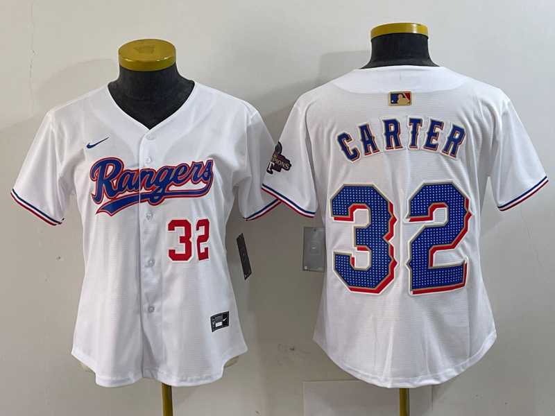 Women%27s Texas Rangers #32 Evan Carter Number White 2024 Gold Collection Limited Cool Base Jerseys